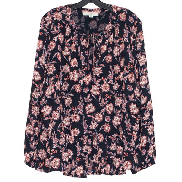 Loft Womens Top Boho Cottagecore Coastal Grandma Whimsigoth Floral Blue Red XXL - Picture 1 of 5